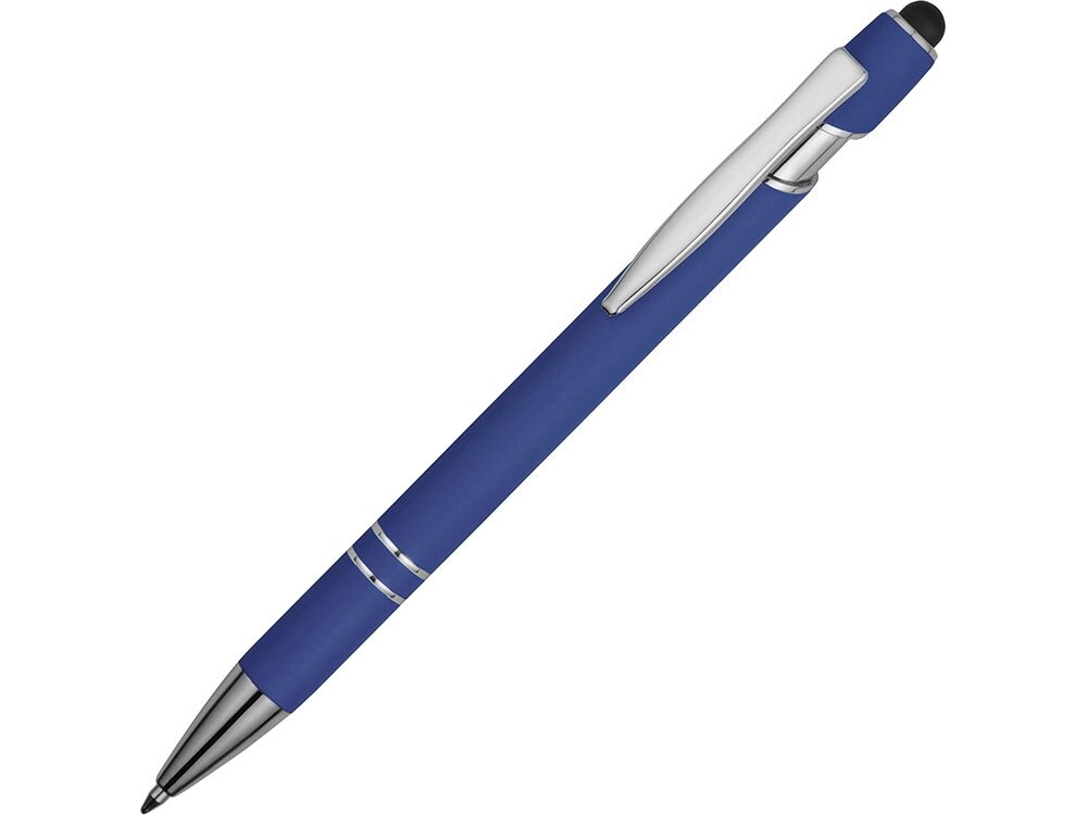 Ручка металлическая soft-touch шариковая со стилусом Sway, ярко-синий/серебристый от компании ТОО VEER Company Group / Одежда и сувениры с логотипом - фото 1