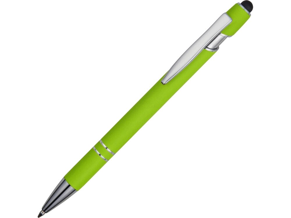 Ручка металлическая soft-touch шариковая со стилусом Sway, зеленое яблоко/серебристый от компании ТОО VEER Company Group / Одежда и сувениры с логотипом - фото 1