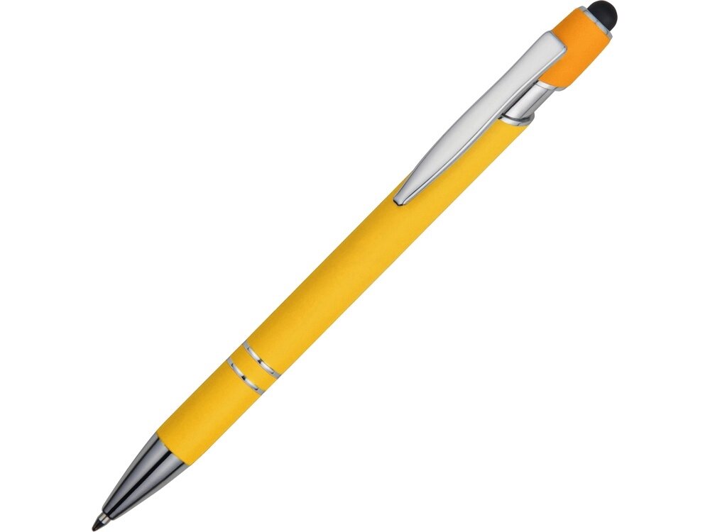 Ручка металлическая soft-touch шариковая со стилусом Sway, желтый/серебристый от компании ТОО VEER Company Group / Одежда и сувениры с логотипом - фото 1