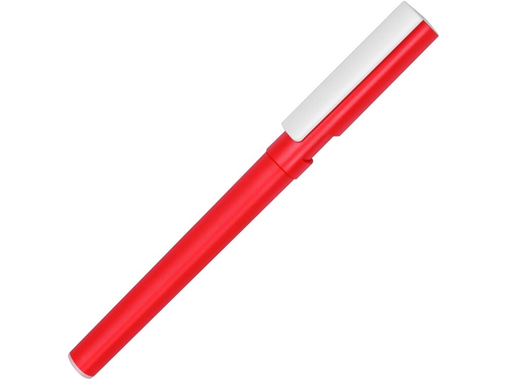 Ручка пластиковая шариковая трехгранная Nook с подставкой для телефона в колпачке, красный/белый от компании ТОО VEER Company Group / Одежда и сувениры с логотипом - фото 1