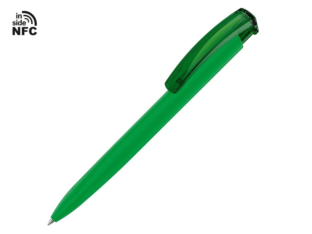 Ручка пластиковая шариковая трехгранная Trinity K transparent Gum soft-touch с чипом передачи инфо, темно-зеленый от компании ТОО VEER Company Group / Одежда и сувениры с логотипом - фото 1