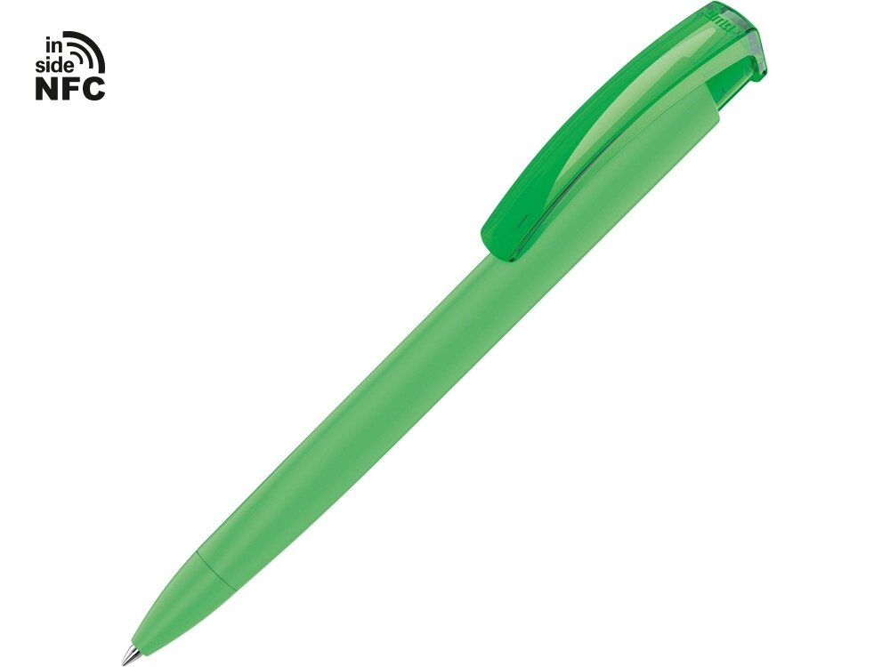 Ручка пластиковая шариковая трехгранная Trinity K transparent Gum soft-touch с чипом передачи инфо, зеленое яблоко от компании ТОО VEER Company Group / Одежда и сувениры с логотипом - фото 1