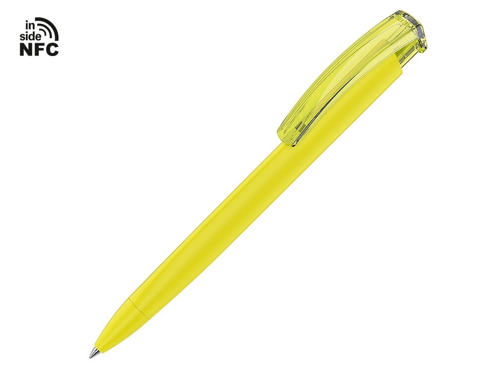 Ручка пластиковая шариковая трехгранная Trinity K transparent Gum soft-touch с чипом передачи инфо, желтый от компании ТОО VEER Company Group / Одежда и сувениры с логотипом - фото 1