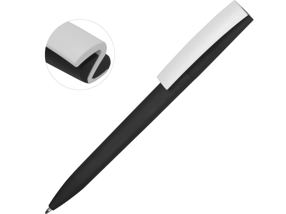 Ручка пластиковая soft-touch шариковая Zorro, черный/белый от компании ТОО VEER Company Group / Одежда и сувениры с логотипом - фото 1