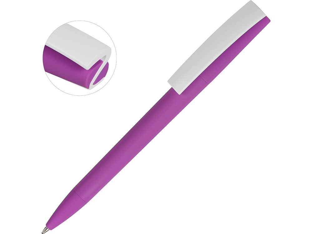 Ручка пластиковая soft-touch шариковая Zorro, фиолетовый/белый от компании ТОО VEER Company Group / Одежда и сувениры с логотипом - фото 1