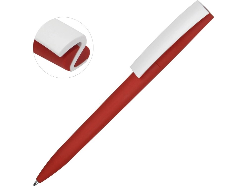 Ручка пластиковая soft-touch шариковая Zorro, красный/белый от компании ТОО VEER Company Group / Одежда и сувениры с логотипом - фото 1