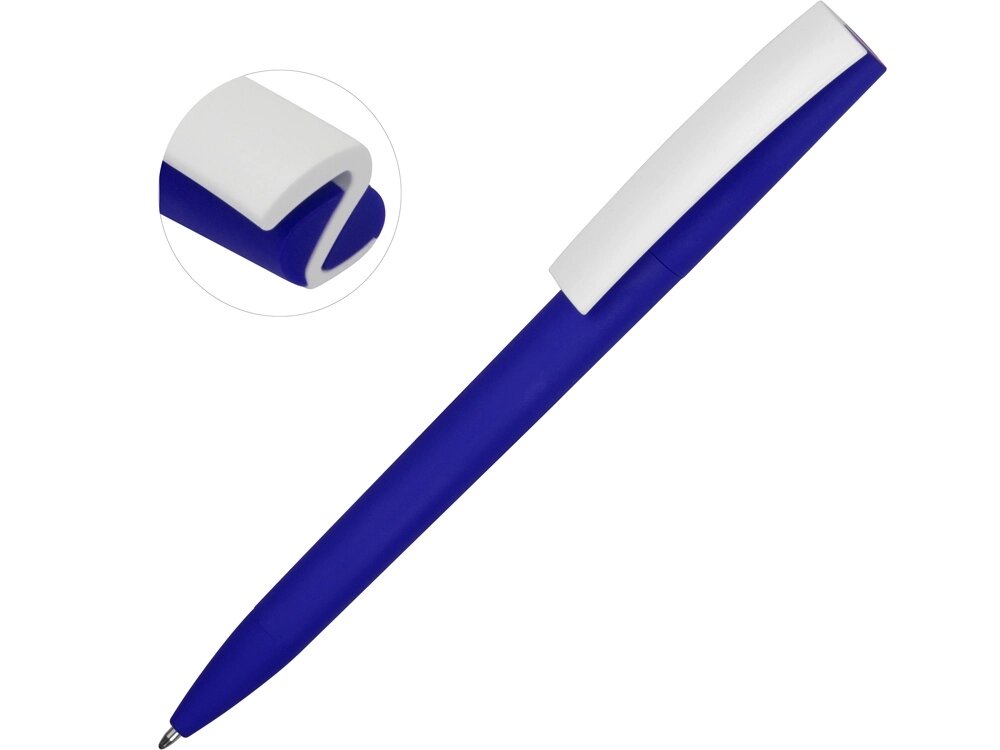 Ручка пластиковая soft-touch шариковая Zorro, синий/белый от компании ТОО VEER Company Group / Одежда и сувениры с логотипом - фото 1