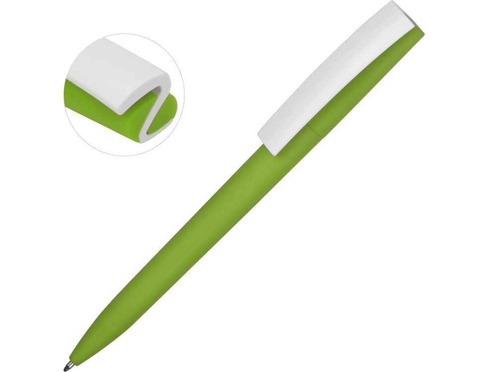 Ручка пластиковая soft-touch шариковая Zorro, зеленое яблоко/белый от компании ТОО VEER Company Group / Одежда и сувениры с логотипом - фото 1