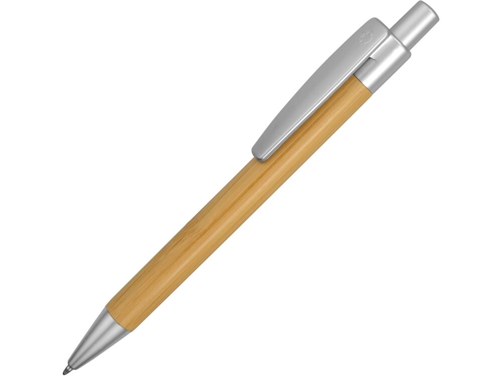 Ручка шариковая Borneo из бамбука, серебряный, черные чернила от компании ТОО VEER Company Group / Одежда и сувениры с логотипом - фото 1