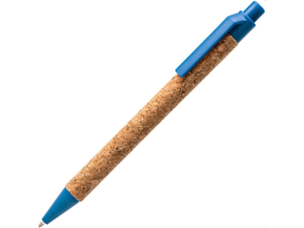 Ручка шариковая COMPER Eco-line с корпусом из пробки, натуральный/голубой от компании ТОО VEER Company Group / Одежда и сувениры с логотипом - фото 1