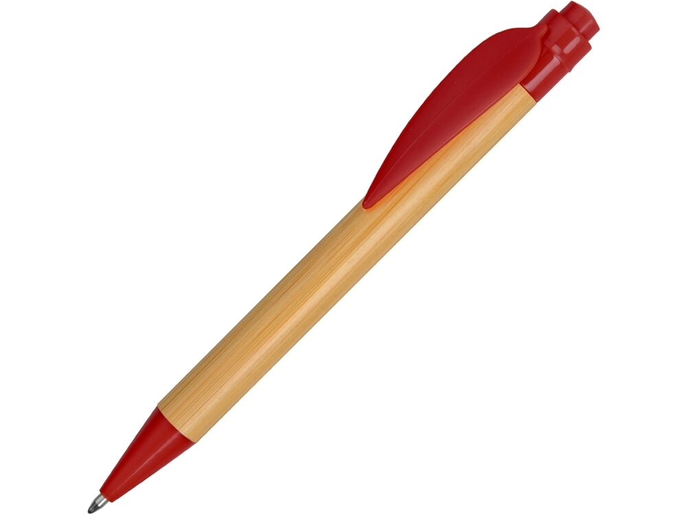 Ручка шариковая Листок, бамбук/красный от компании ТОО VEER Company Group / Одежда и сувениры с логотипом - фото 1