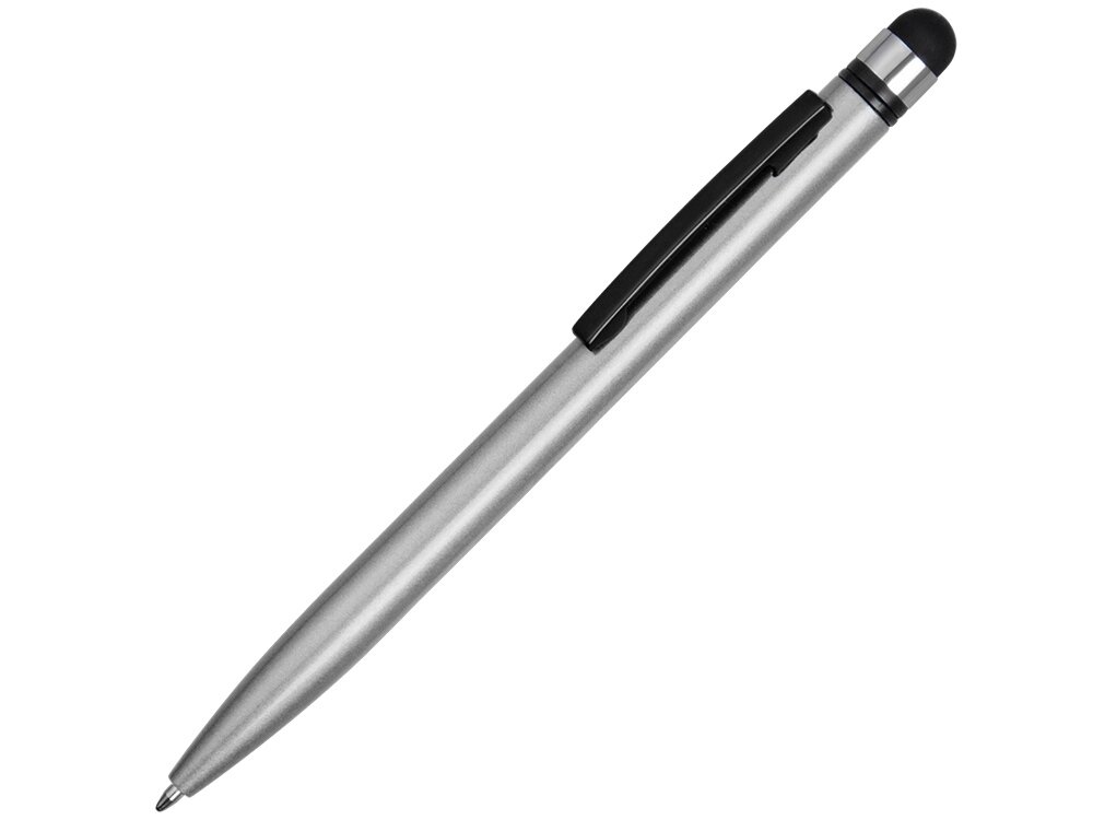 Ручка-стилус пластиковая шариковая Poke, серебристый/черный от компании ТОО VEER Company Group / Одежда и сувениры с логотипом - фото 1