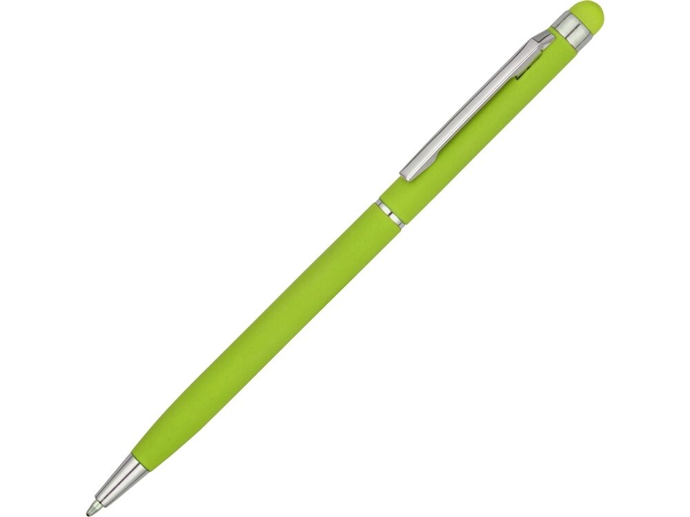 Ручка-стилус шариковая Jucy Soft с покрытием soft touch, зеленое яблоко (Р) от компании ТОО VEER Company Group / Одежда и сувениры с логотипом - фото 1