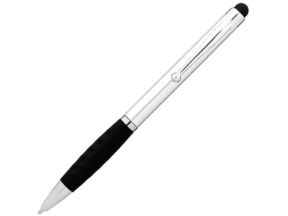 Ручка-стилус шариковая Ziggy черные чернила, серебристый/черный от компании ТОО VEER Company Group / Одежда и сувениры с логотипом - фото 1