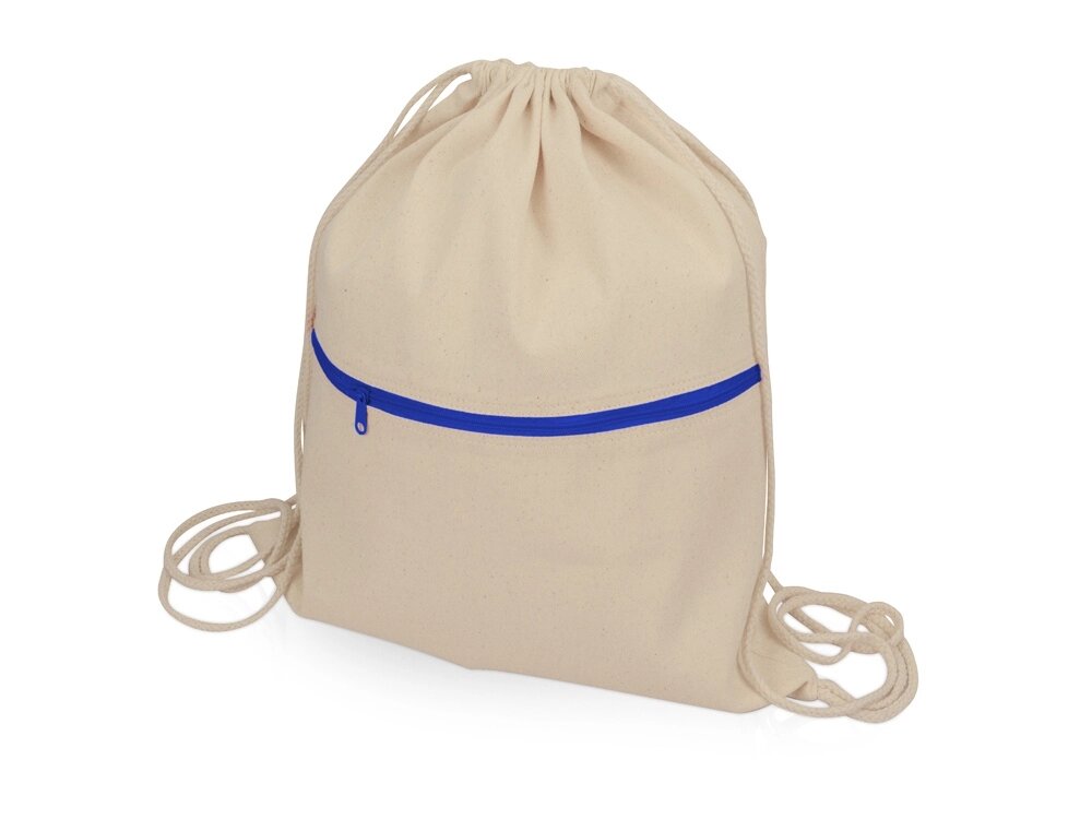 Рюкзак-мешок хлопковый Lark с цветной молнией, натуральный/синий от компании ТОО VEER Company Group / Одежда и сувениры с логотипом - фото 1
