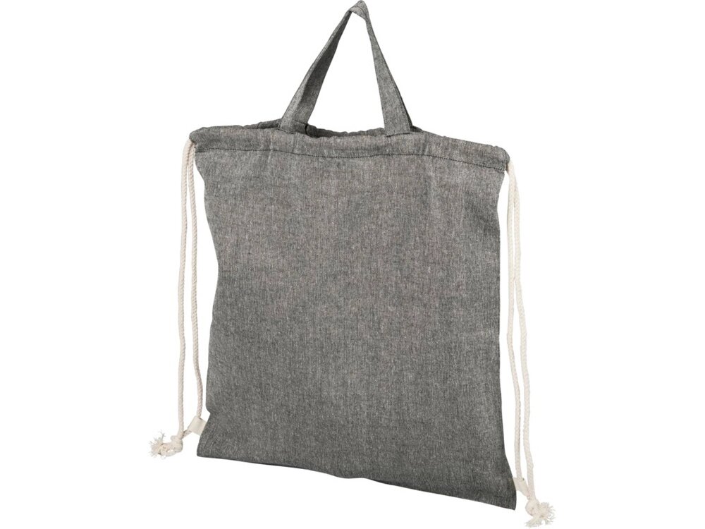 Рюкзак со шнурком Pheebs из 150 г/м2 переработанного хлопка, черный меланж от компании ТОО VEER Company Group / Одежда и сувениры с логотипом - фото 1