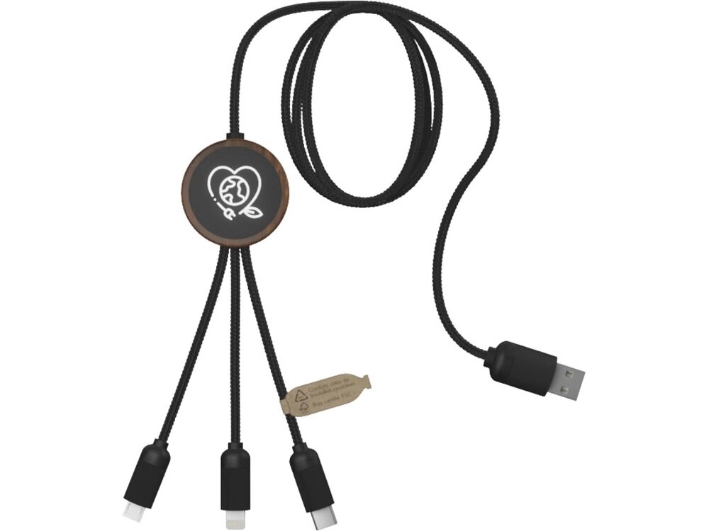 SCX. design C36 Зарядный кабель 3 в 1 из переработанного rPET-пластика  сбелой подсветкой и округлым бамбуковым от компании ТОО VEER Company Group / Одежда и сувениры с логотипом - фото 1