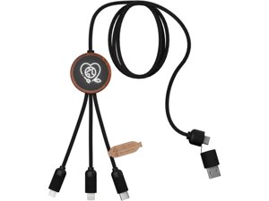 SCX. design C37 Зарядный кабель 3 в 1 из переработанного PET-пластика с красной подсветкой и скругленным деревянным
