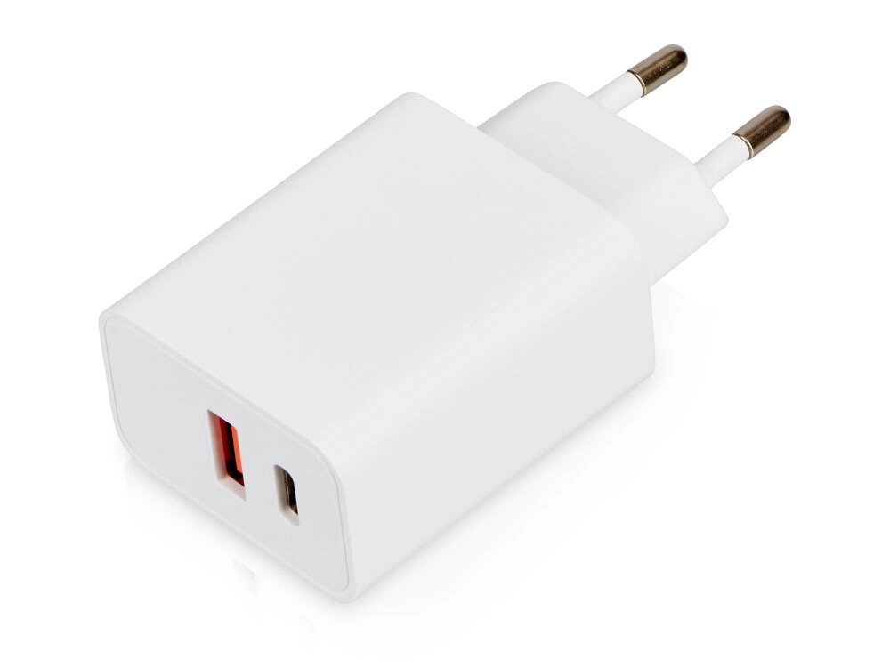 Сетевое зарядное устройство c выходами USB-A и USB-C Recharger, 10 Вт, белый от компании ТОО VEER Company Group / Одежда и сувениры с логотипом - фото 1