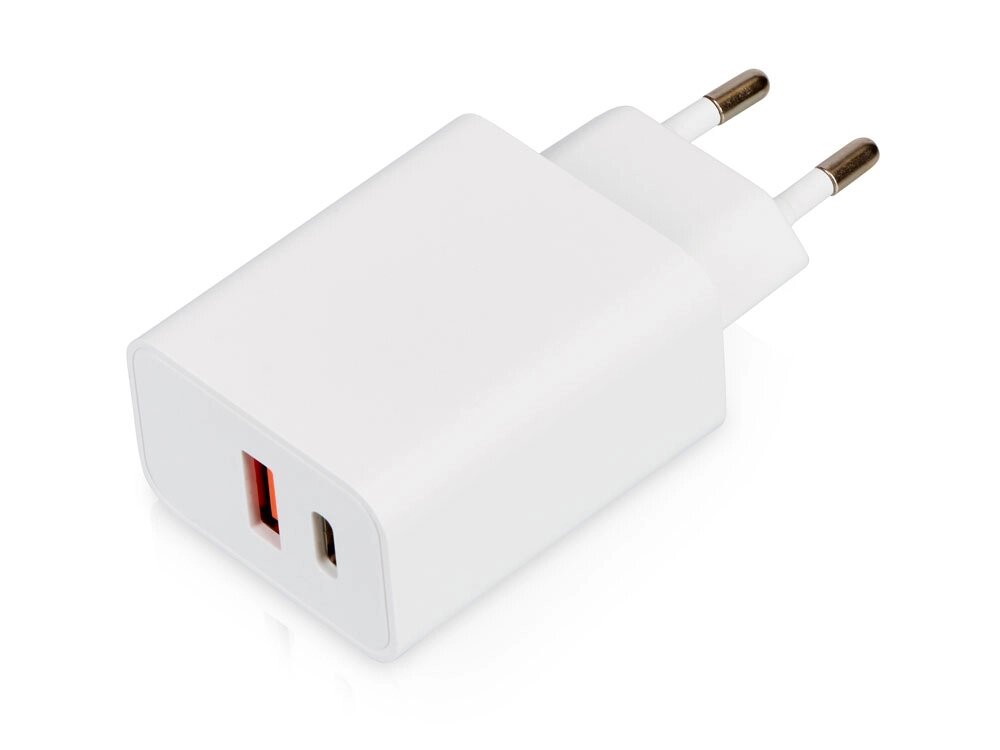 Сетевое зарядное устройство c выходами USB-A и USB-C Recharger Pro, быстрая зарядка QC/PD, 30 Вт, белый от компании ТОО VEER Company Group / Одежда и сувениры с логотипом - фото 1