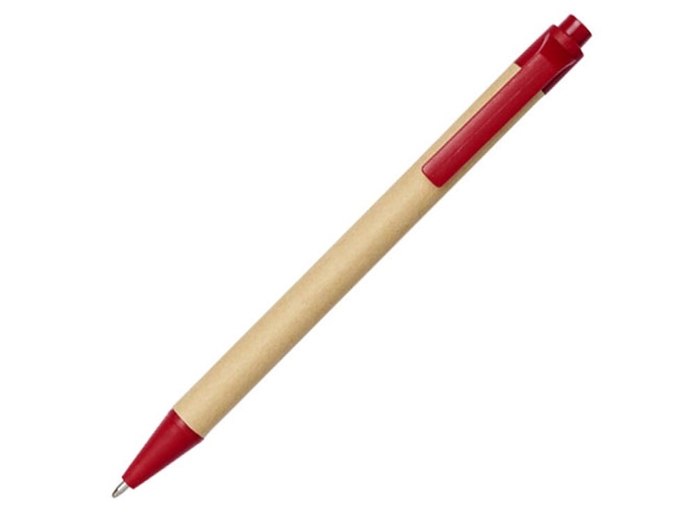 Шариковая ручка Berk из переработанного картона и кукурузного пластика, натуральный/красный от компании ТОО VEER Company Group / Одежда и сувениры с логотипом - фото 1