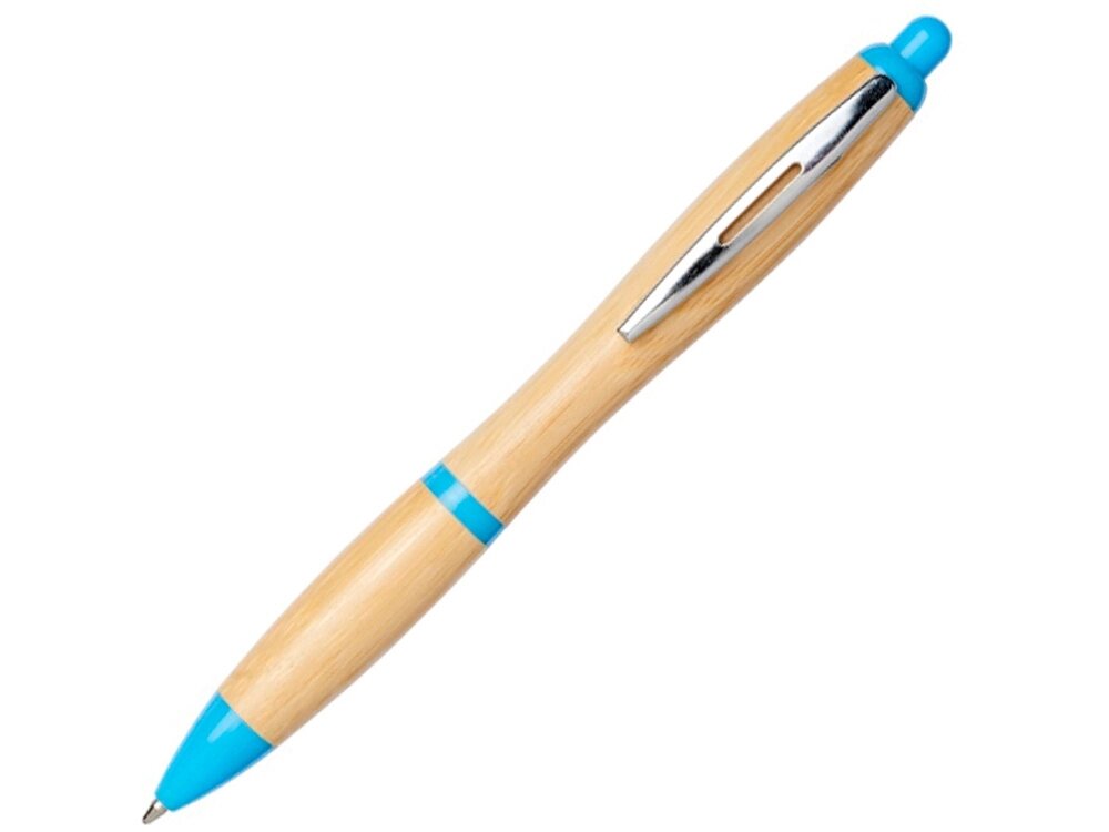 Шариковая ручка Nash из бамбука, натуральный/голубой от компании ТОО VEER Company Group / Одежда и сувениры с логотипом - фото 1