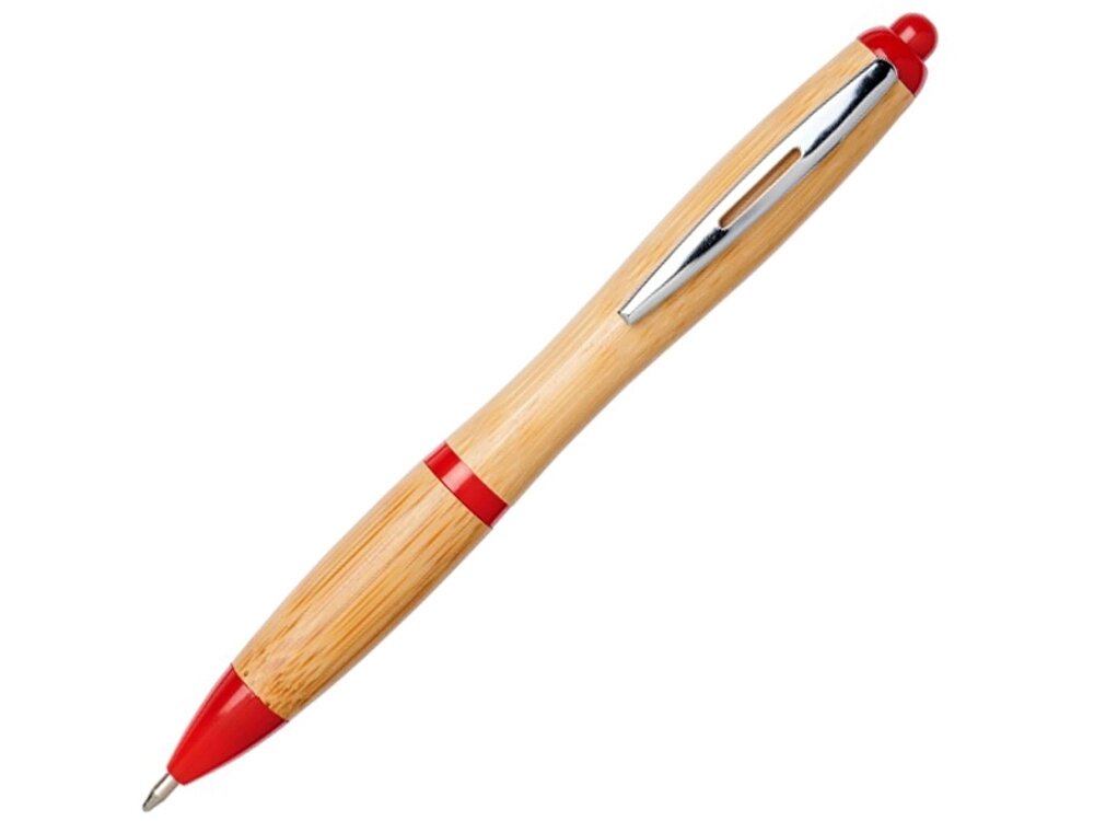 Шариковая ручка Nash из бамбука, натуральный/красный от компании ТОО VEER Company Group / Одежда и сувениры с логотипом - фото 1