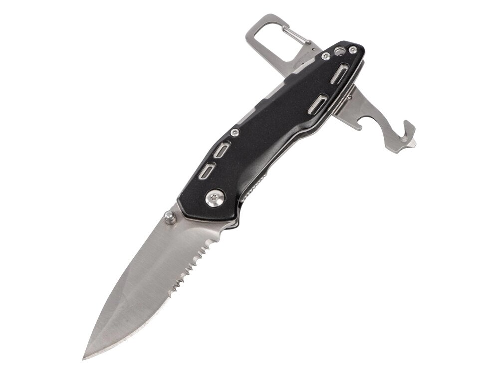 Складной нож Cutter с карабином, черный от компании ТОО VEER Company Group / Одежда и сувениры с логотипом - фото 1