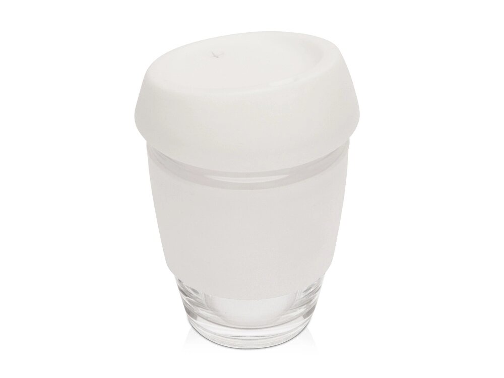 Стеклянный стакан Monday с силиконовой крышкой и манжетой, 350мл, белый от компании ТОО VEER Company Group / Одежда и сувениры с логотипом - фото 1