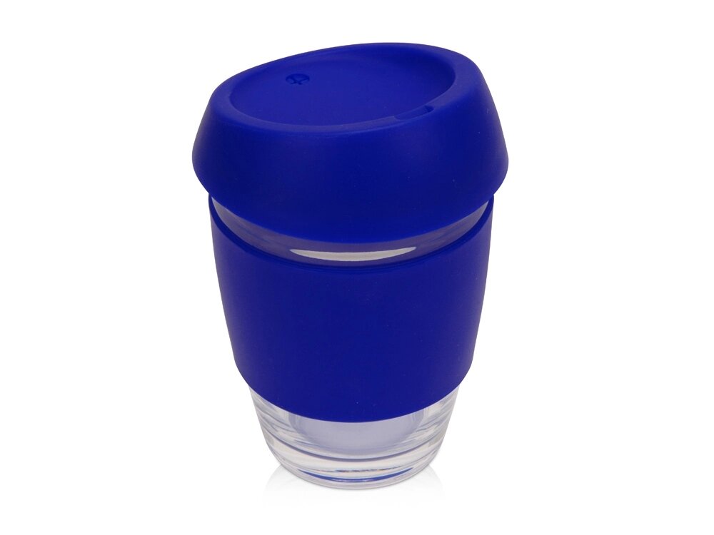 Стеклянный стакан Monday с силиконовой крышкой и манжетой, 350мл, синий от компании ТОО VEER Company Group / Одежда и сувениры с логотипом - фото 1