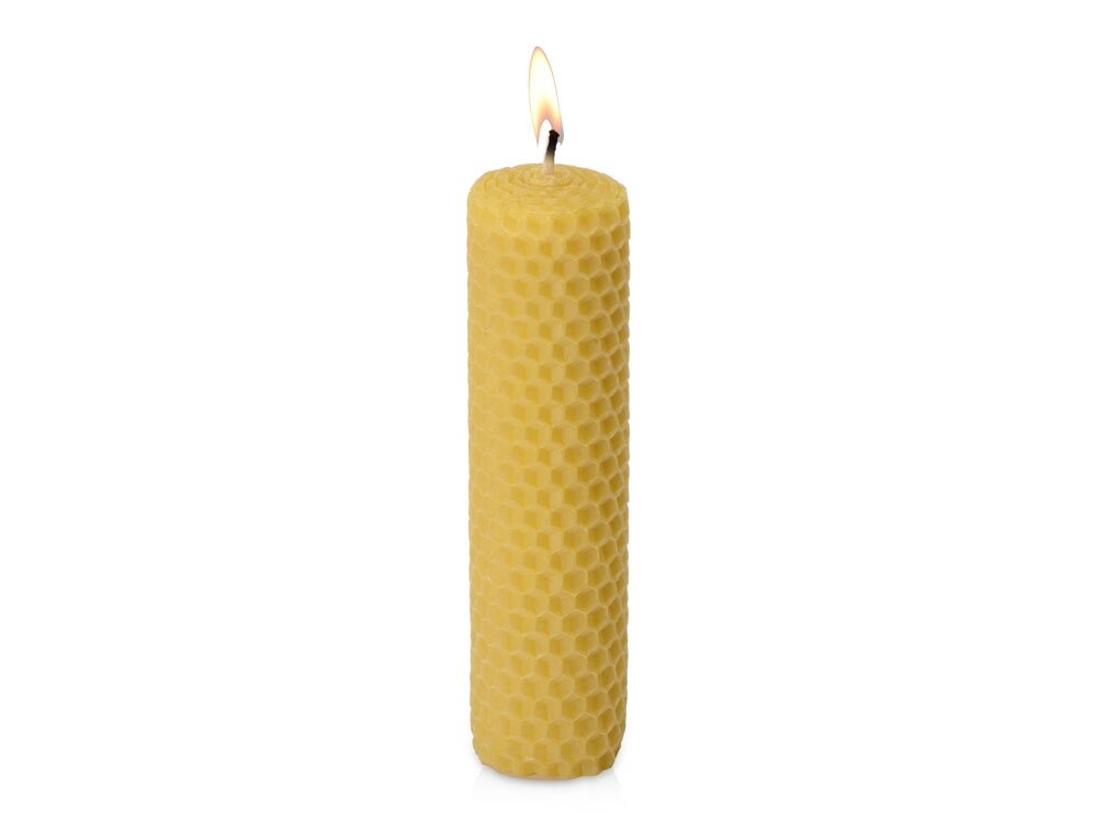 Свеча из вощины 3,5 х 12,5 см с деревянным ярлыком, желтый от компании ТОО VEER Company Group / Одежда и сувениры с логотипом - фото 1