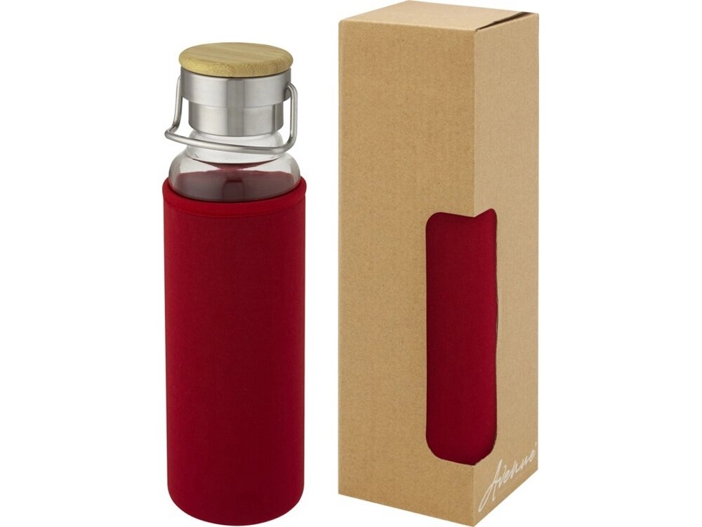 Thor, стеклянная бутылка объемом 660 мл с неопреновым чехлом, красный от компании ТОО VEER Company Group / Одежда и сувениры с логотипом - фото 1