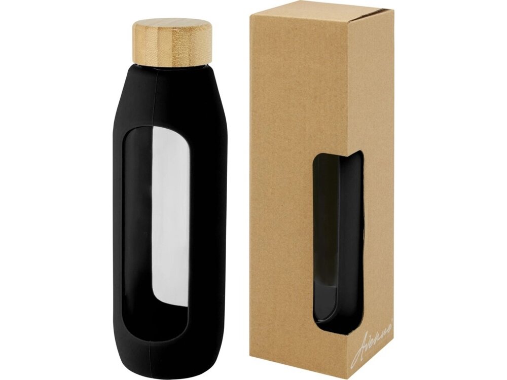 Tidan Бутылка из боросиликатного стекла объемом 600 мл с силиконовым держателем, черный от компании ТОО VEER Company Group / Одежда и сувениры с логотипом - фото 1