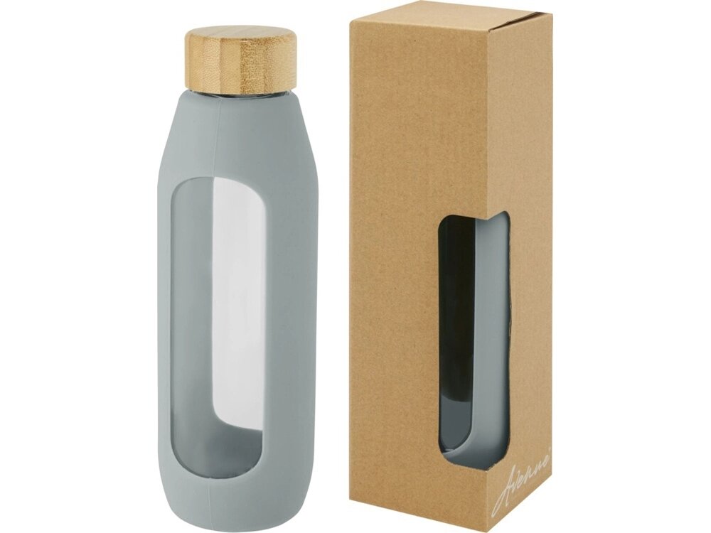 Tidan Бутылка из боросиликатного стекла объемом 600 мл с силиконовым держателем, серый от компании ТОО VEER Company Group / Одежда и сувениры с логотипом - фото 1