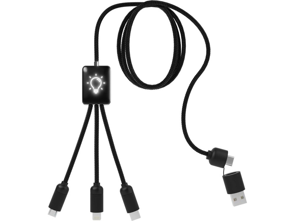 Удлиненный кабель 5-в-1 SCX. design C28, черный с белой подсветкой от компании ТОО VEER Company Group / Одежда и сувениры с логотипом - фото 1