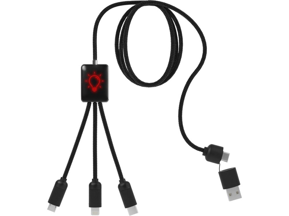 Удлиненный кабель 5-в-1 SCX. design C28, черный с красной подсветкой от компании ТОО VEER Company Group / Одежда и сувениры с логотипом - фото 1