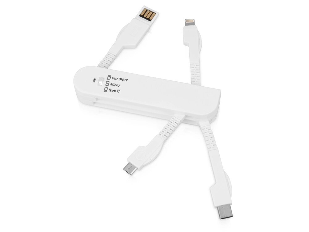 Универсальный переходник Smarty (Micro USB / Lightning / Type C), белый от компании ТОО VEER Company Group / Одежда и сувениры с логотипом - фото 1