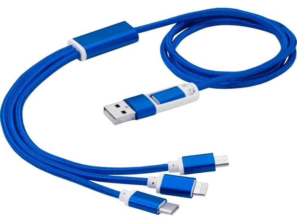 Универсальный зарядный кабель 3-в-1 с двойным входом, синий от компании ТОО VEER Company Group / Одежда и сувениры с логотипом - фото 1