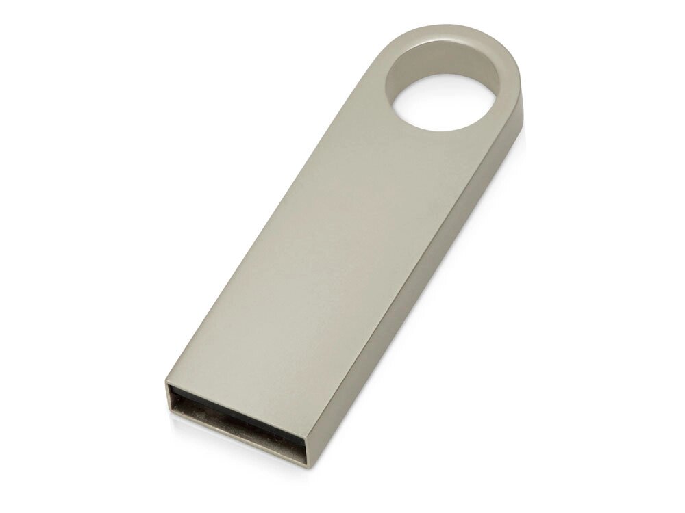 USB 2.0-флешка на 16 Гб с мини чипом и круглым отверстием, серебристый от компании ТОО VEER Company Group / Одежда и сувениры с логотипом - фото 1