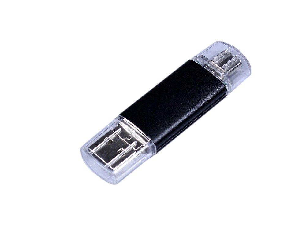 USB-флешка на 32 Гб c двумя дополнительными разъемами MicroUSB и TypeC, черный от компании ТОО VEER Company Group / Одежда и сувениры с логотипом - фото 1