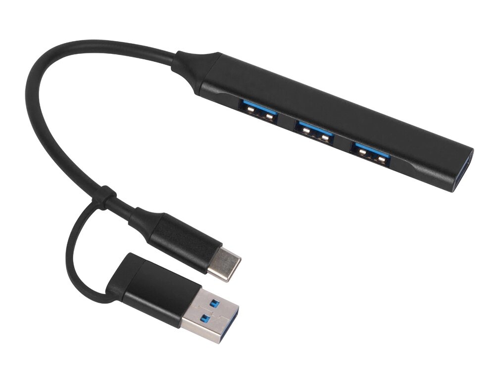USB-хаб Link с коннектором 2-в-1 USB-C и USB-A, 2.0/3.0, черный от компании ТОО VEER Company Group / Одежда и сувениры с логотипом - фото 1