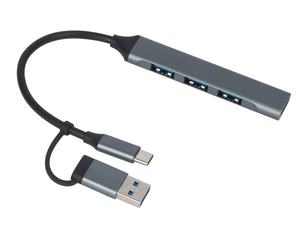 USB-хаб Link с коннектором 2-в-1 USB-C и USB-A, 2.0/3.0, серый от компании ТОО VEER Company Group / Одежда и сувениры с логотипом - фото 1