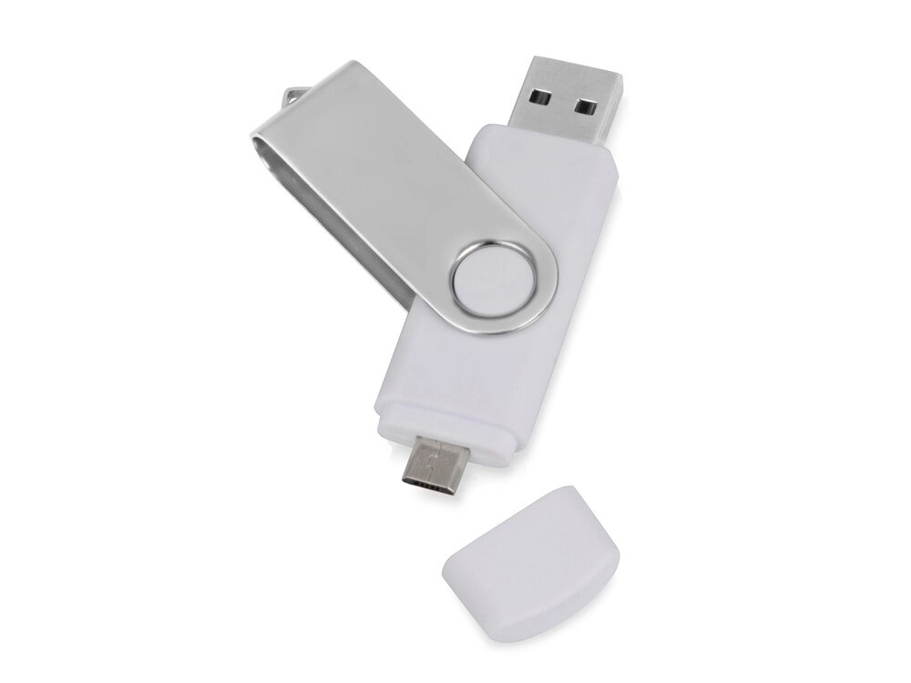 USB/micro USB-флешка 2.0 на 16 Гб Квебек OTG, белый от компании ТОО VEER Company Group / Одежда и сувениры с логотипом - фото 1