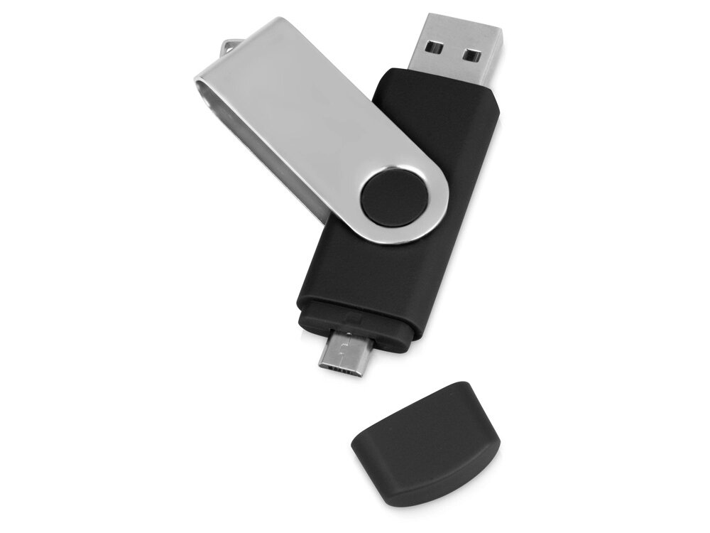 USB/micro USB-флешка 2.0 на 16 Гб Квебек OTG, черный от компании ТОО VEER Company Group / Одежда и сувениры с логотипом - фото 1