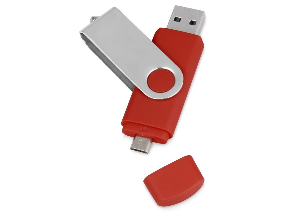 USB/micro USB-флешка 2.0 на 16 Гб Квебек OTG, красный от компании ТОО VEER Company Group / Одежда и сувениры с логотипом - фото 1