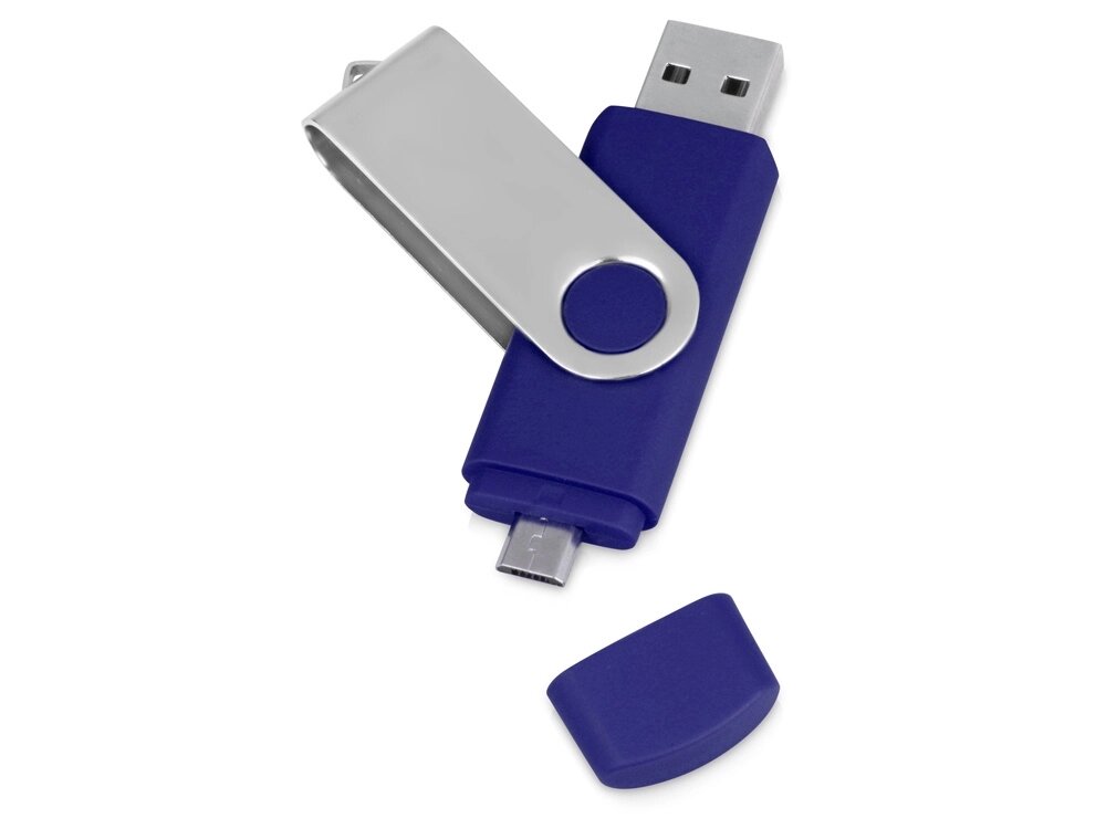 USB/micro USB-флешка 2.0 на 16 Гб Квебек OTG, синий от компании ТОО VEER Company Group / Одежда и сувениры с логотипом - фото 1