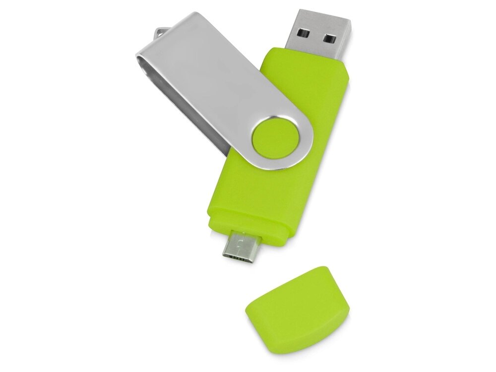 USB/micro USB-флешка 2.0 на 16 Гб Квебек OTG, зеленое яблоко от компании ТОО VEER Company Group / Одежда и сувениры с логотипом - фото 1