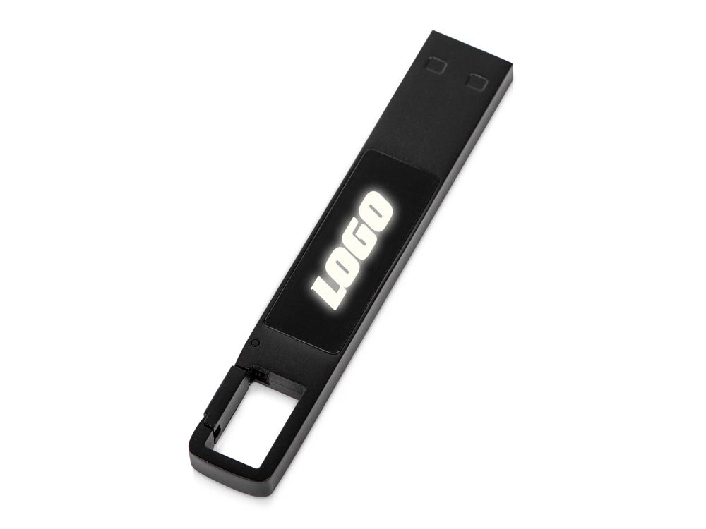 USB 2.0- флешка на 32 Гб c подсветкой логотипа Hook LED, темно-серый, белая подсветка от компании ТОО VEER Company Group / Одежда и сувениры с логотипом - фото 1