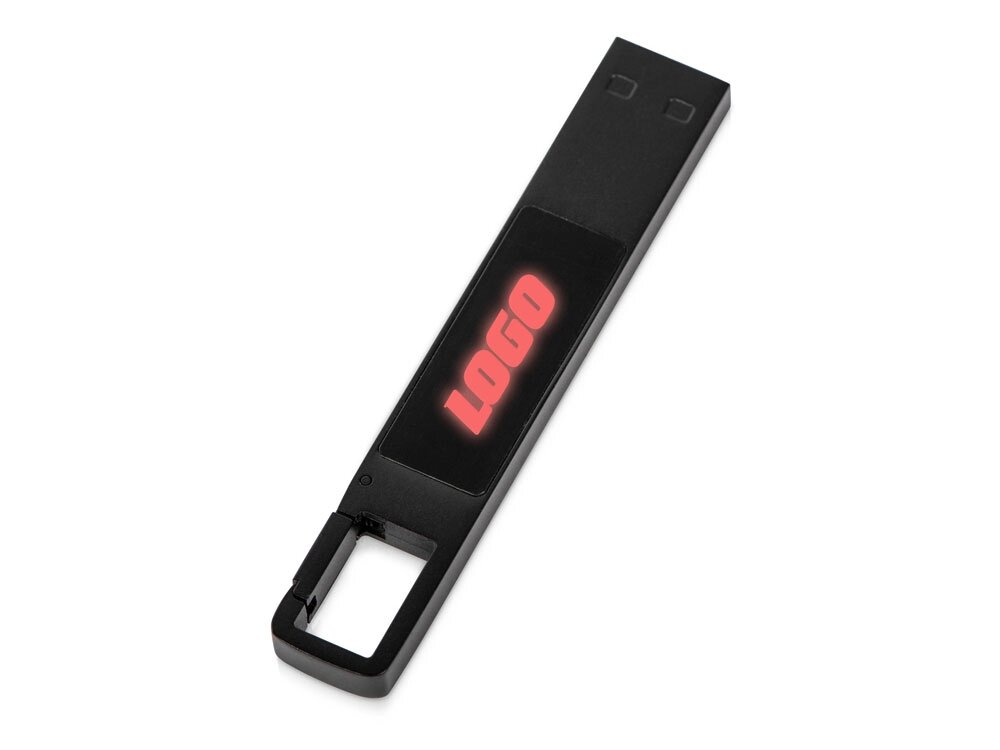 USB 2.0- флешка на 32 Гб c подсветкой логотипа Hook LED, темно-серый, красная подсветка от компании ТОО VEER Company Group / Одежда и сувениры с логотипом - фото 1