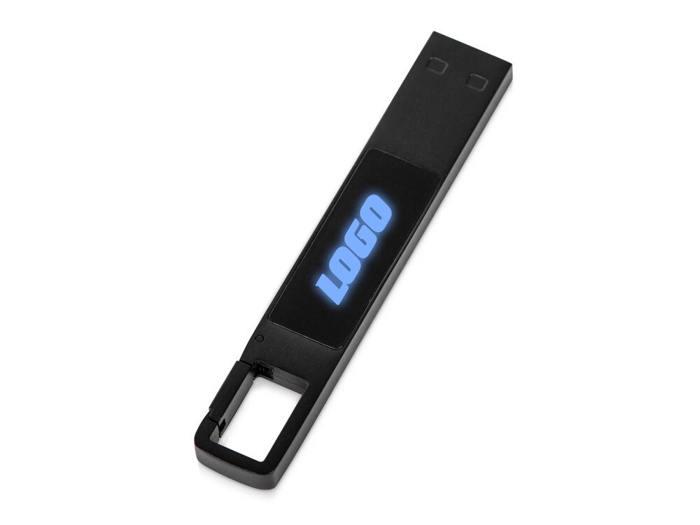 USB 2.0- флешка на 32 Гб c подсветкой логотипа Hook LED, темно-серый, синяя подсветка от компании ТОО VEER Company Group / Одежда и сувениры с логотипом - фото 1